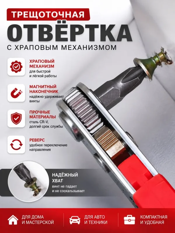 Трещоточная отвёртка с храповым механизмом